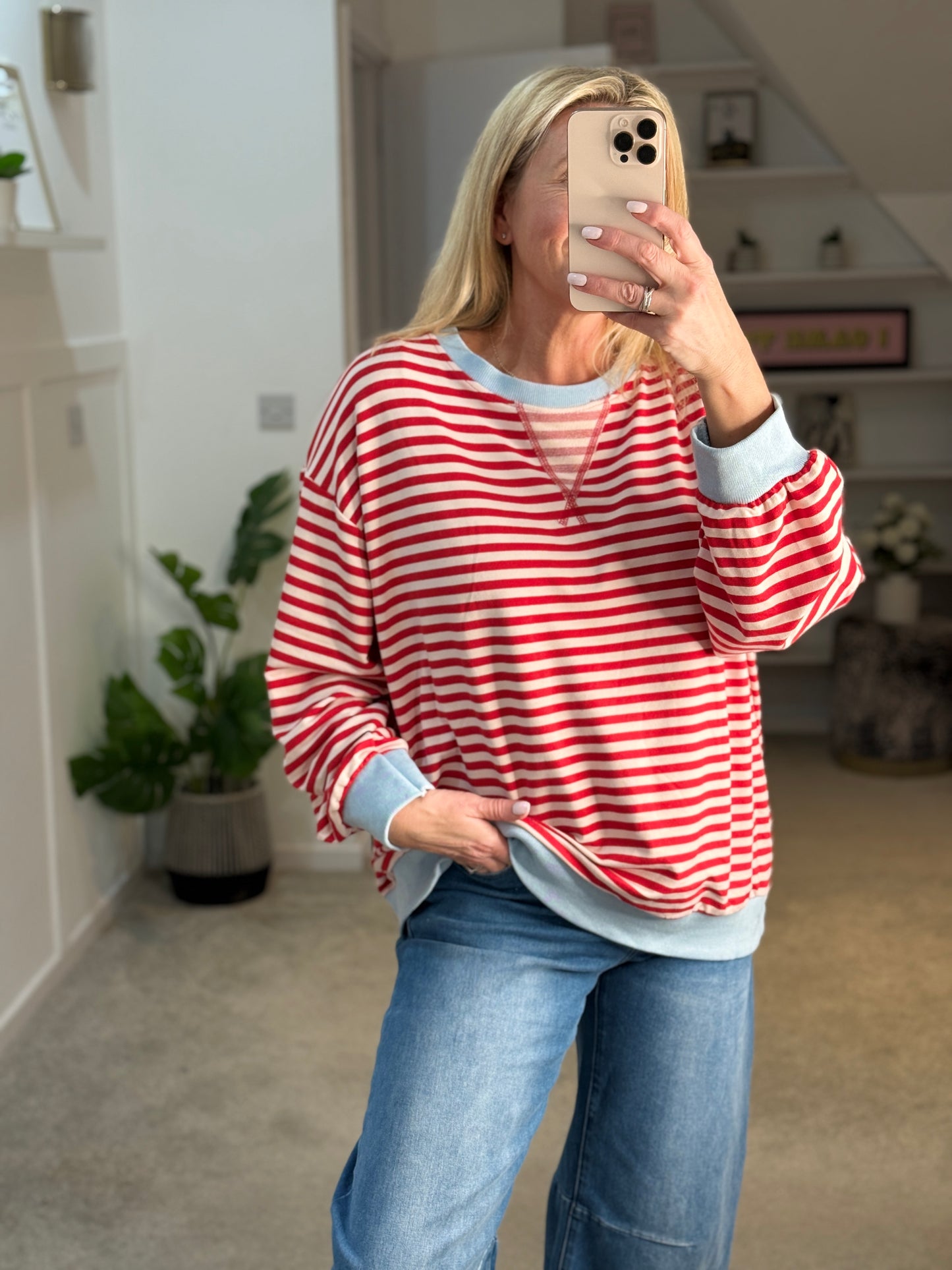Red/Cream Relaxed Breton Sweatshirt