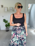 Black Tropical Print Vest Pocket Dress