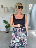 Black Tropical Print Vest Pocket Dress
