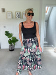 Black Tropical Print Vest Pocket Dress