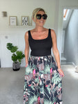 Black Tropical Print Vest Pocket Dress