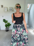 Black Tropical Print Vest Pocket Dress