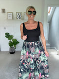Black Tropical Print Vest Pocket Dress