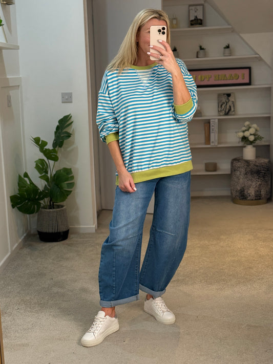 Turquoise/Cream Relaxed Breton Sweatshirt