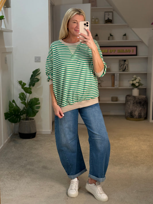 Green/Cream Relaxed Breton Sweatshirt