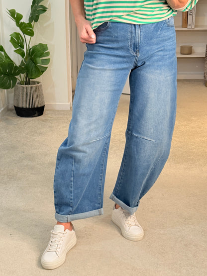 Light Denim Barrel Leg Jeans