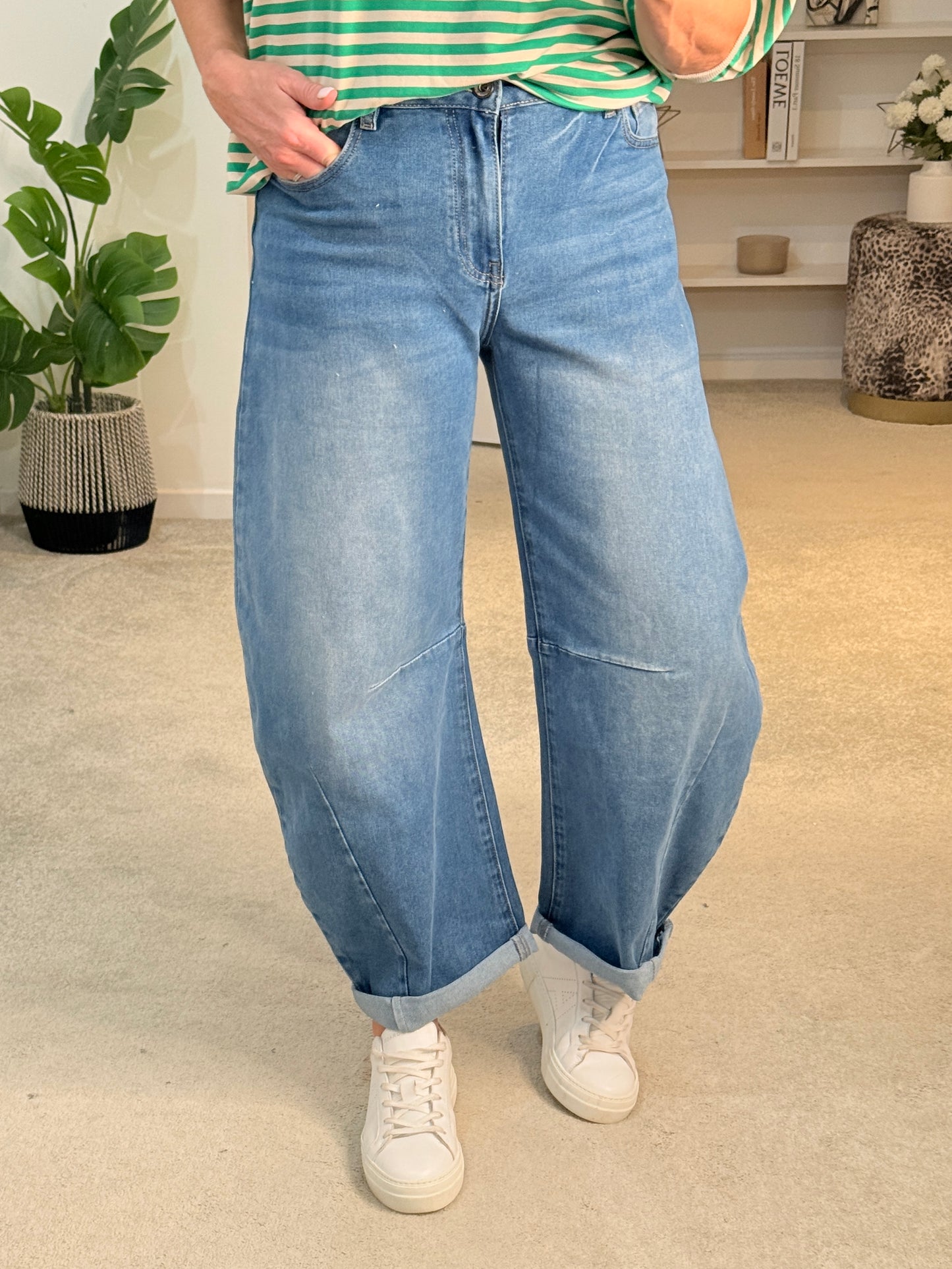 Light Denim Barrel Leg Jeans