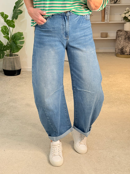 Light Denim Barrel Leg Jeans