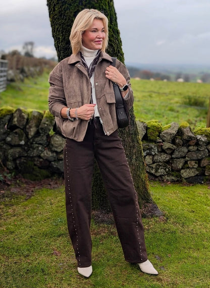 Chocolate Stud Barrel Leg Jeans