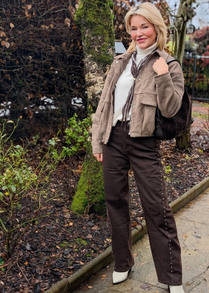 Chocolate Stud Barrel Leg Jeans