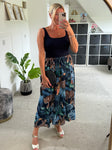 Black Tropical Print Vest Pocket Dress
