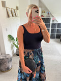 Black Tropical Print Vest Pocket Dress