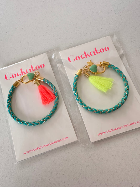 Turquoise/Gold Plaited Bracelet (2 Tassel Colours)