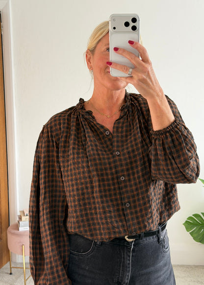 Black Heritage Check Frill Collar Blouse