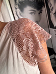 Antique Pink Lace Short Sleeve Silky Top