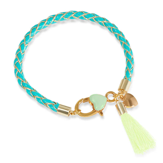 Turquoise/Gold Plaited Bracelet (2 Tassel Colours)