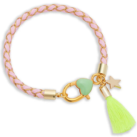 Pale Pink & Gold Plaited Bracelet (2 Tassel Colours)