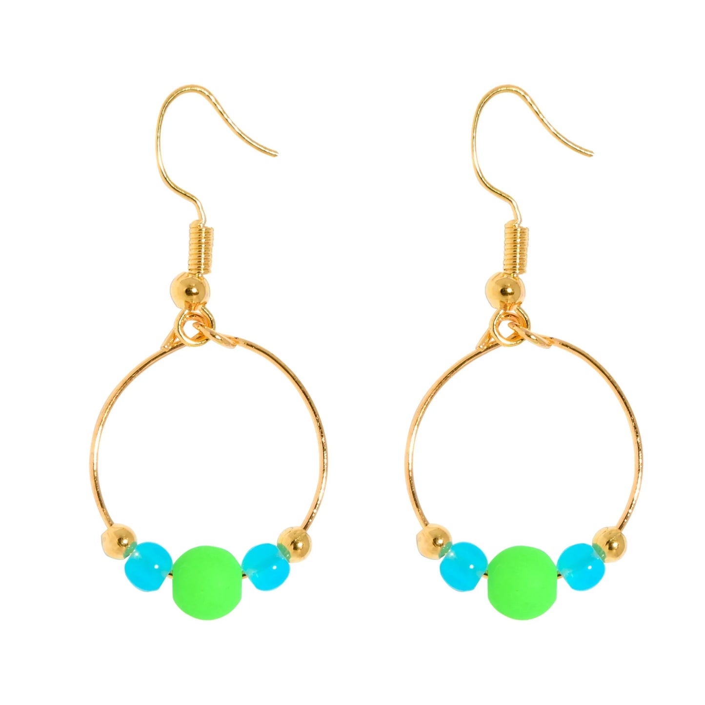 Pink/Lime Bead Hoopla Earrings