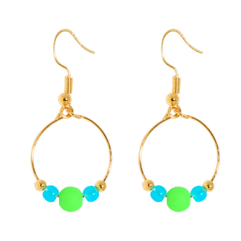 Blue/Lime Bead Hoopla Earrings