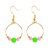 Pink/Lime Bead Hoopla Earrings