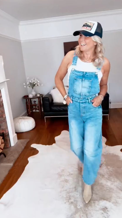 Blue Denim Barrel Leg Dungarees