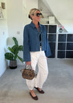 White Cotton Barrel Leg Jeans