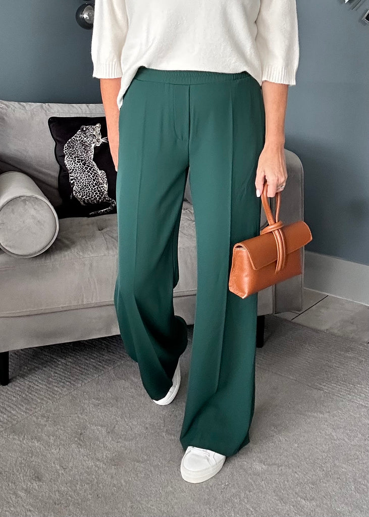 Juniper Green Textured Premium Wool Blend Pant For Women