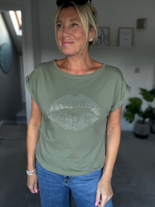 Khaki Lips T Shirt