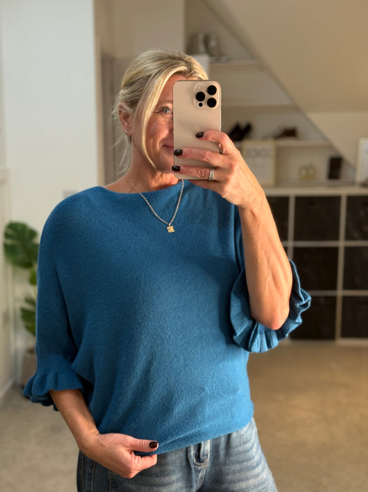 AirForce Blue Frill Sleeve Batwing Jumper