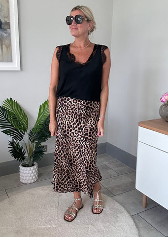 Leopard Print Satin Slip Skirt