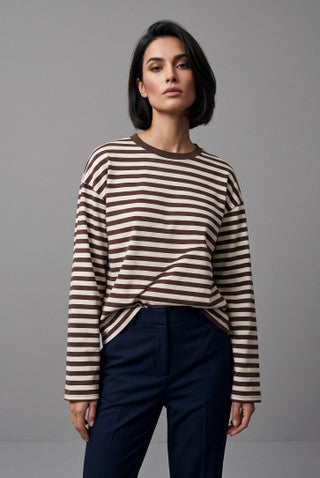Chocolate/Blue Stripe Relaxed T Shirt