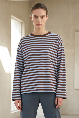 Chocolate/Blue Stripe Relaxed T Shirt