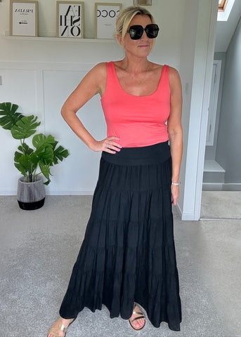 Black High Waist Tiered Cotton Skirt/Dress