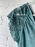 Teal Lace Short Sleeve Silky Top