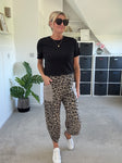 Mocha Leopard Slim Barrel Cargo Joggers