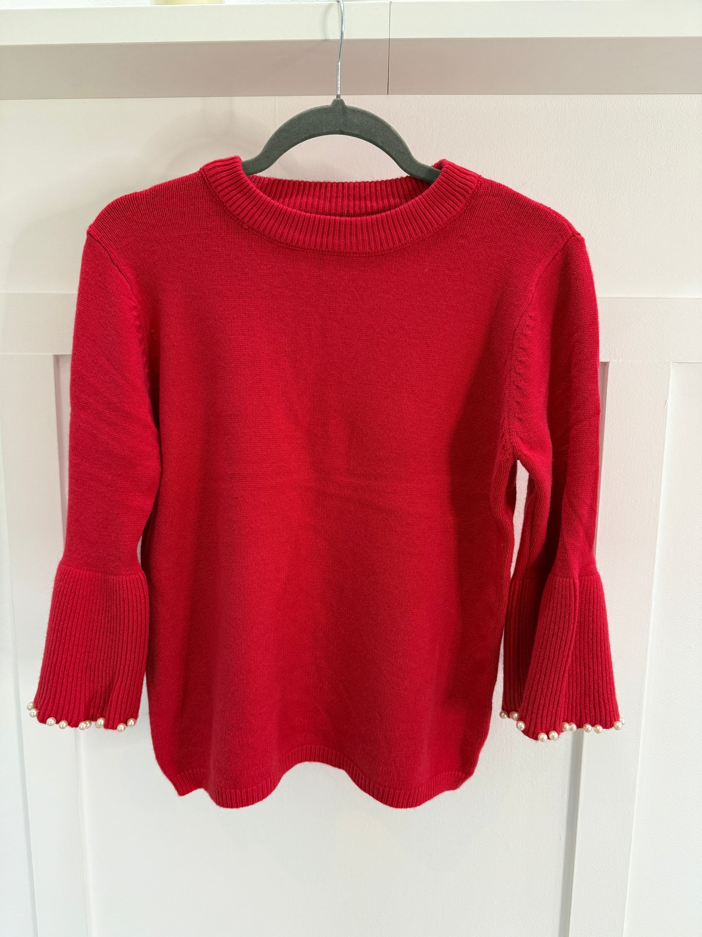 Red Pearl Flute Sleeve Jumper