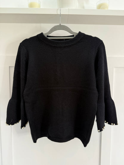 Red Pearl Flute Sleeve Jumper