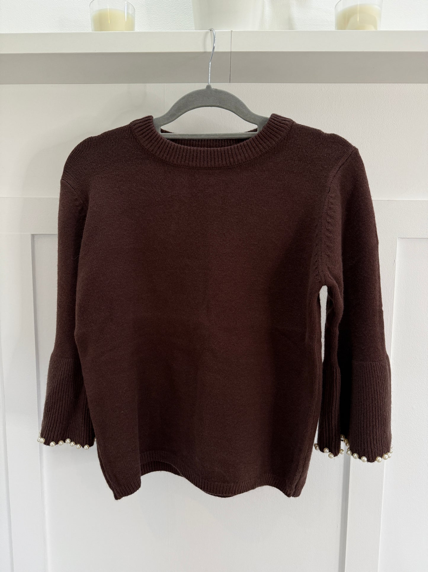Red Pearl Flute Sleeve Jumper