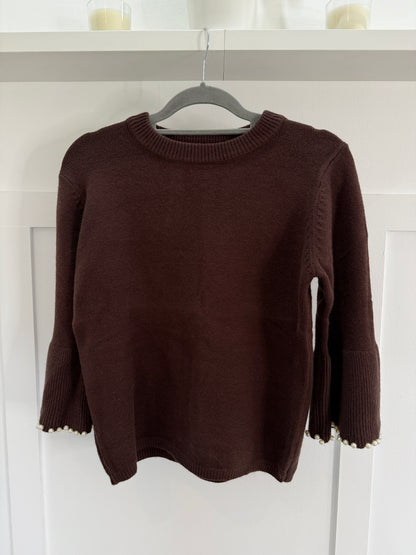 Red Pearl Flute Sleeve Jumper