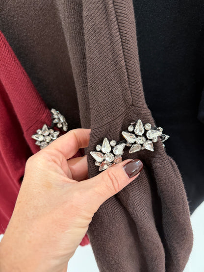 Burgundy Diamanté Sleeve Jumper