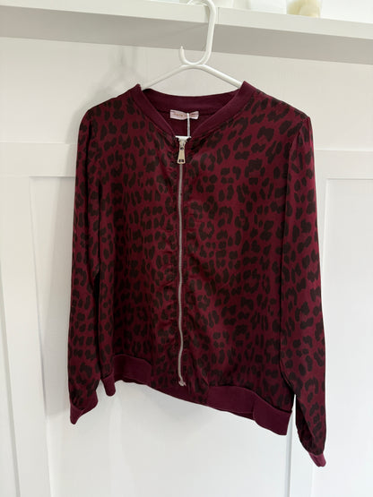 Dark Chocolate Leopard Silk Mix Bomber Jacket