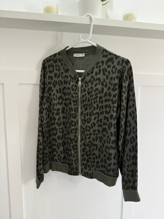Khaki Leopard Silk Mix Bomber Jacket