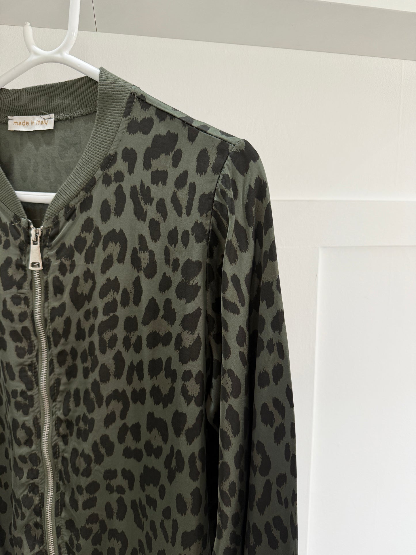 Dark Chocolate Leopard Silk Mix Bomber Jacket