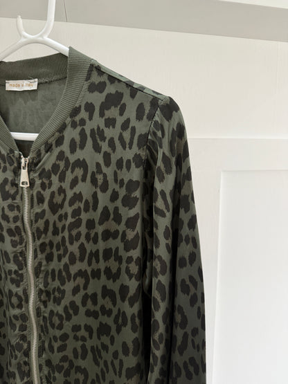 Dark Chocolate Leopard Silk Mix Bomber Jacket