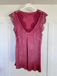 Burgundy Satin/Lace V Neck Top