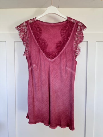 Burgundy Satin/Lace V Neck Top