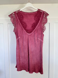 Burgundy Satin/Lace V Neck Top