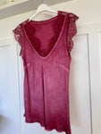 Burgundy Satin/Lace V Neck Top