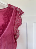 Burgundy Satin/Lace V Neck Top