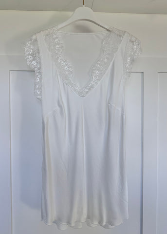 White Satin/Lace V Neck Top